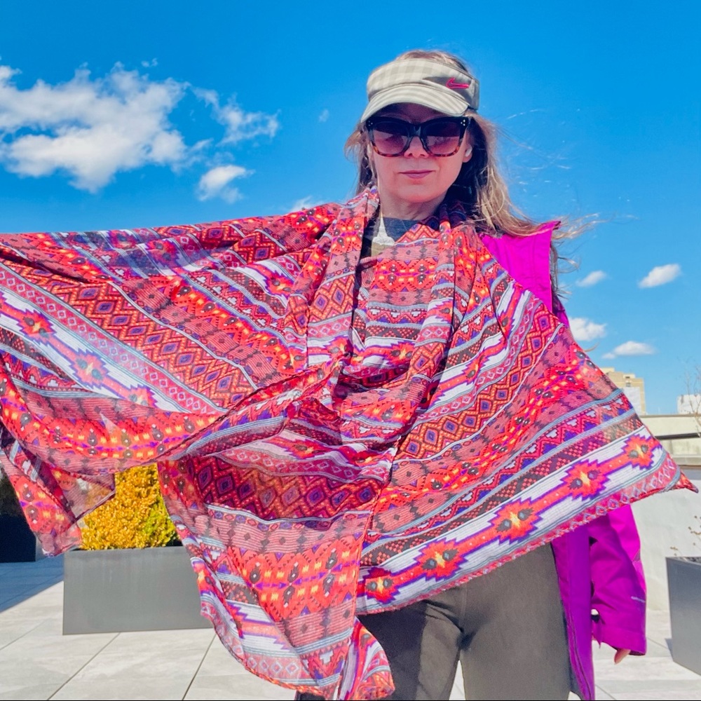 Anthro Tribal Western Hippie Patchwork Pattern Blanket Scarf
